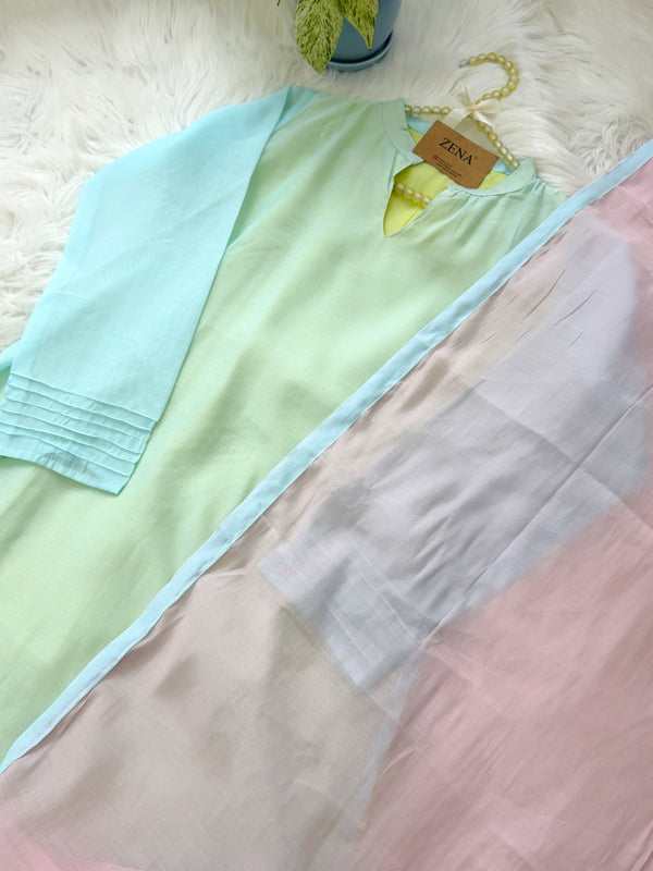 Pastel Serenity Glass Chanderi Kurti Set