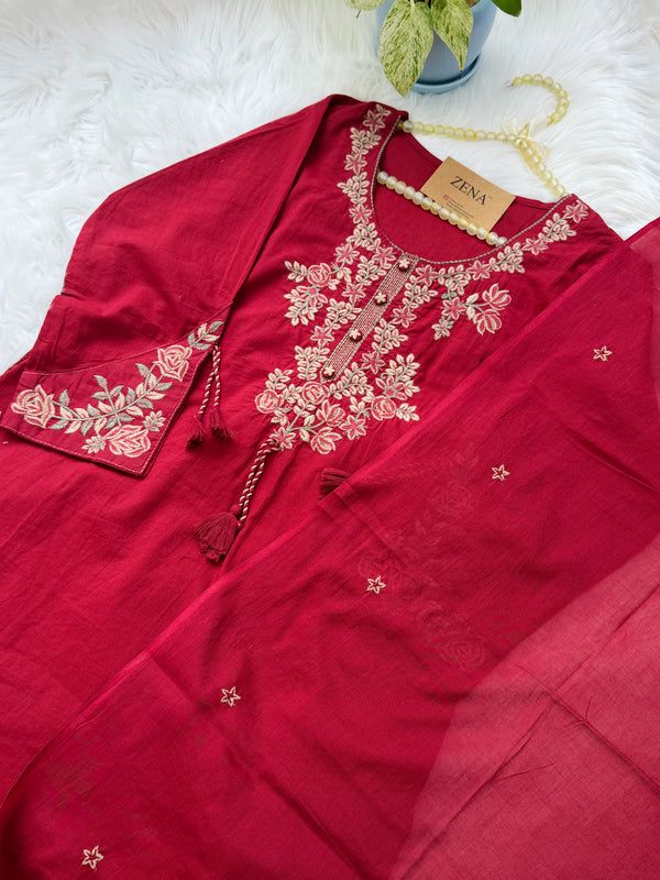 ✨ Pure Cotton Embroidery Work Kurti Set ✨