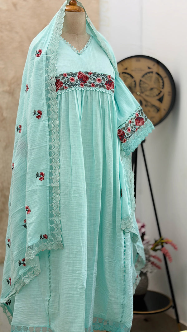 ✨ Mul Cotton Embroidered Anarkali Set