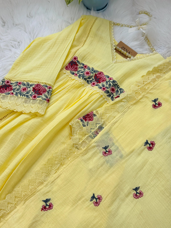 ✨ Mul Cotton Embroidered Anarkali Set