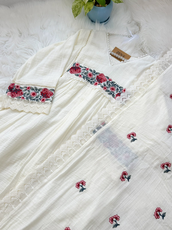 ✨ Mul Cotton Embroidered Anarkali Set