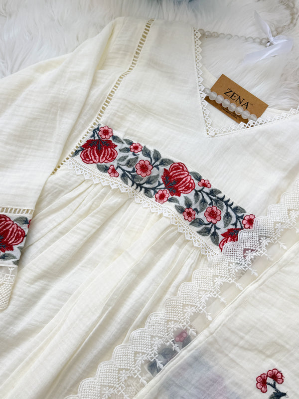 ✨ Mul Cotton Embroidered Anarkali Set