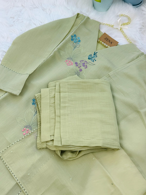 ✨ Glass Chanderi Embroidered Kurti Set