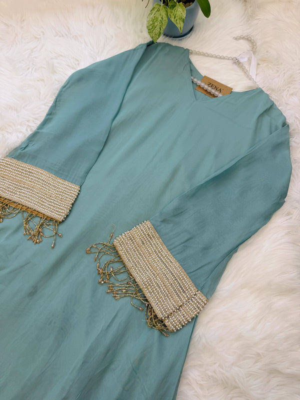 ✨ Viscose Organza Pearlwork Party Wear Kurti Set
