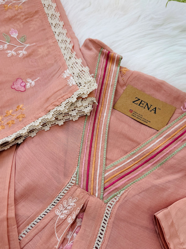 ✨ Mul Chanderi Embroidered Anarkali Kurti Set ✨