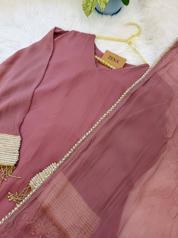 ✨ Viscose Organza Pearlwork Party Wear Kurti Set