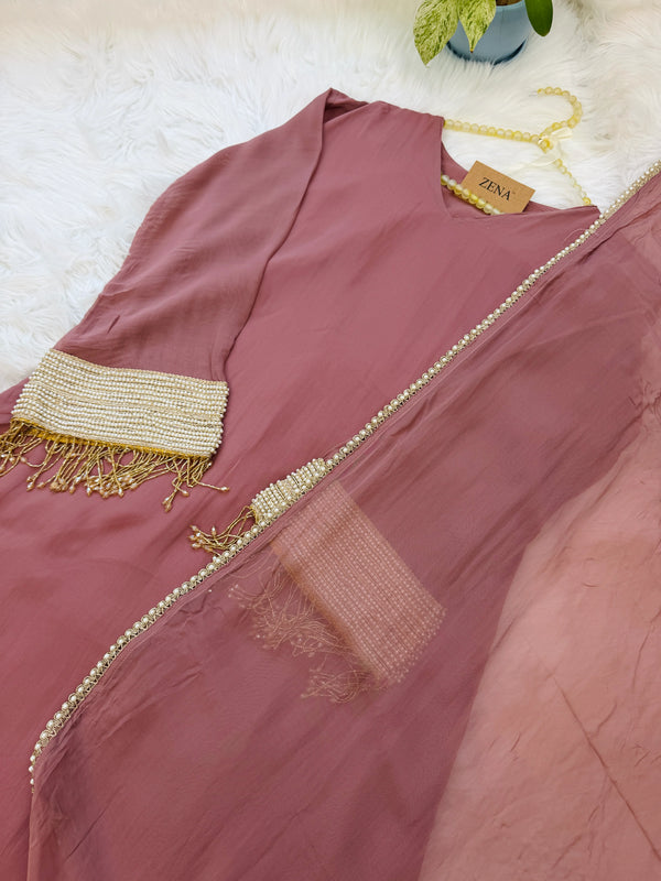 ✨ Viscose Organza Pearlwork Party Wear Kurti Set
