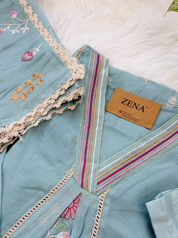 ✨ Mul Chanderi Embroidered Anarkali Kurti Set ✨