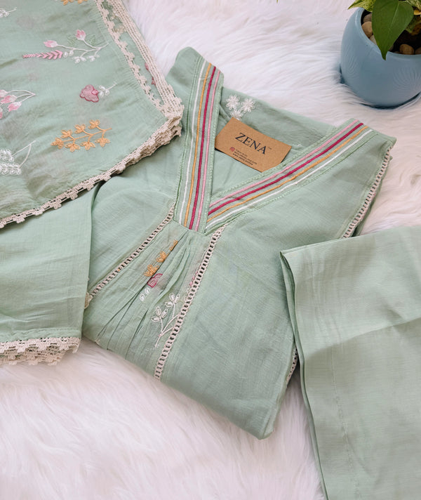 ✨ Mul Chanderi Embroidered Anarkali Kurti Set ✨