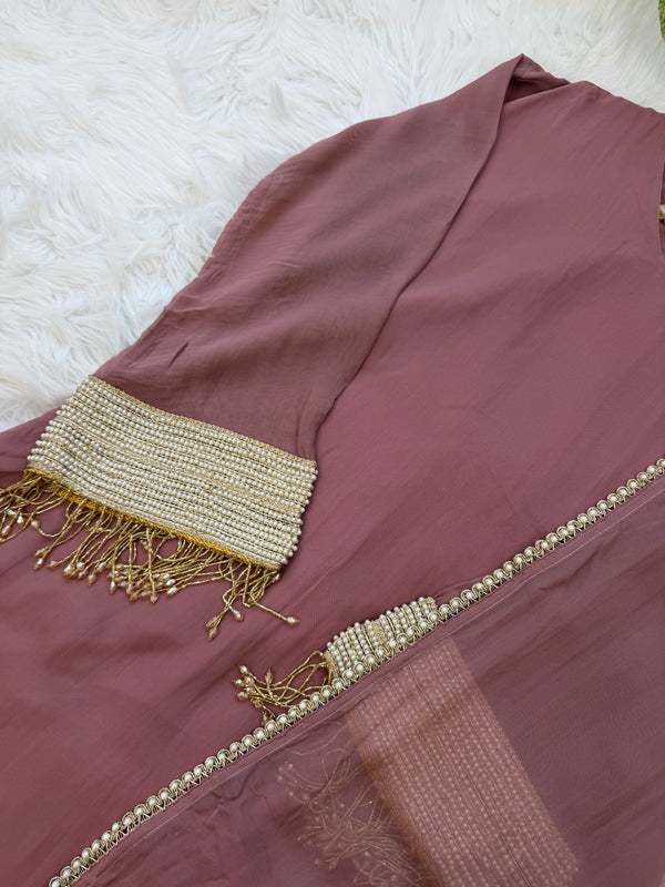 ✨ Viscose Organza Pearlwork Party Wear Kurti Set