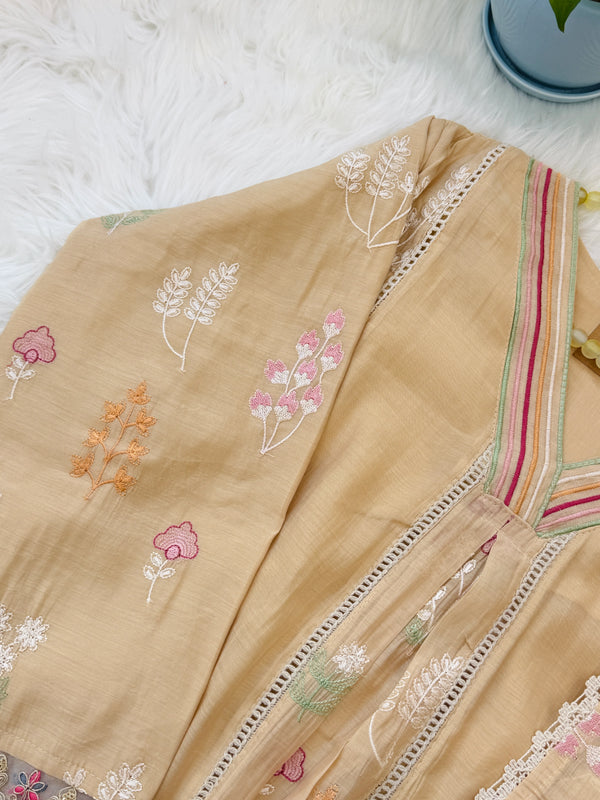 ✨ Mul Chanderi Embroidered Anarkali Kurti Set ✨
