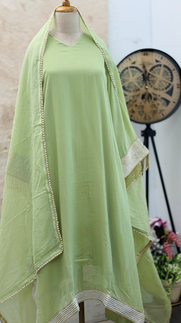 ✨ Viscose Organza Pearlwork Party Wear Kurti Set
