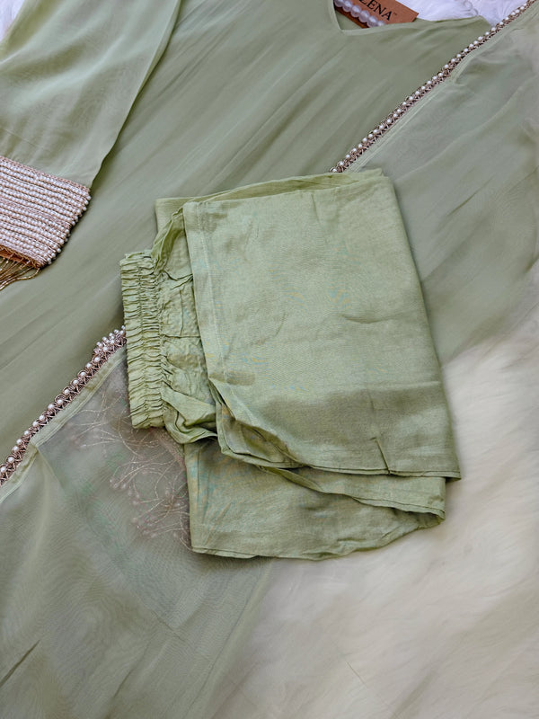 ✨ Viscose Organza Pearlwork Party Wear Kurti Set