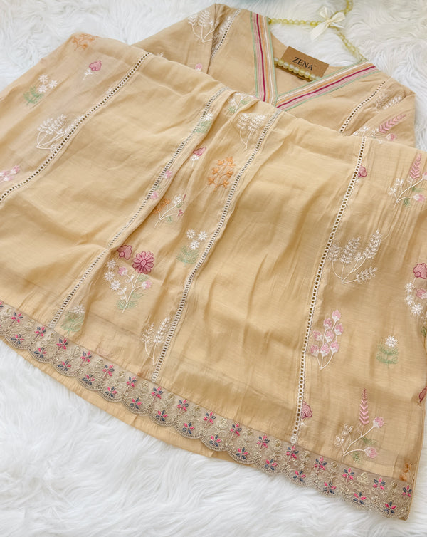 ✨ Mul Chanderi Embroidered Anarkali Kurti Set ✨