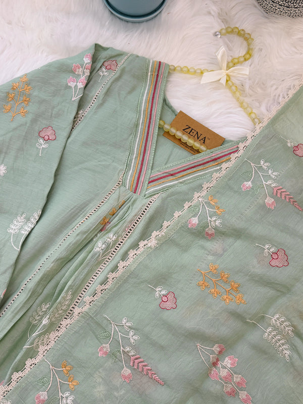 ✨ Mul Chanderi Embroidered Anarkali Kurti Set ✨
