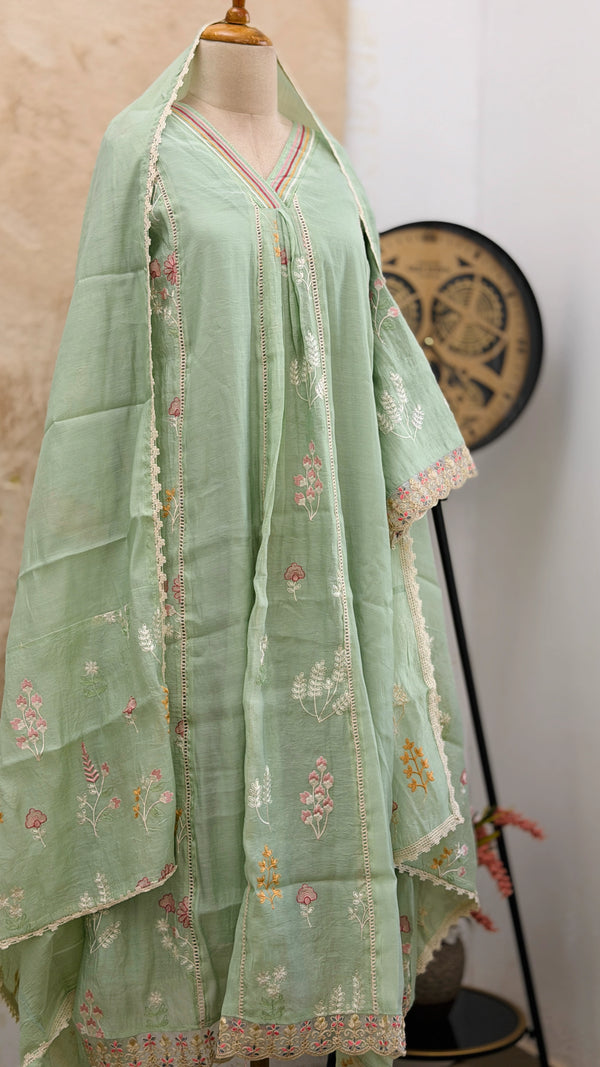 ✨ Mul Chanderi Embroidered Anarkali Kurti Set ✨