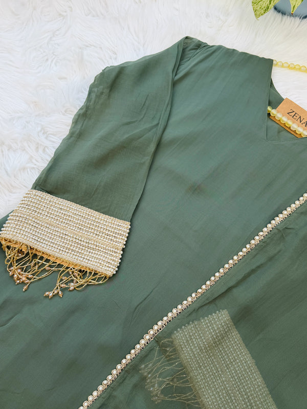 ✨ Viscose Organza Pearlwork Party Wear Kurti Set