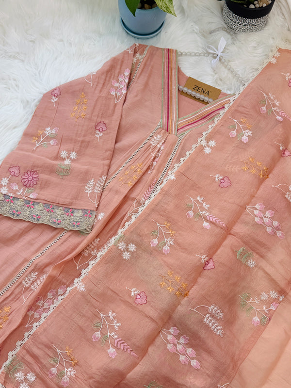 ✨ Mul Chanderi Embroidered Anarkali Kurti Set ✨