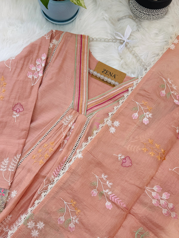 ✨ Mul Chanderi Embroidered Anarkali Kurti Set ✨