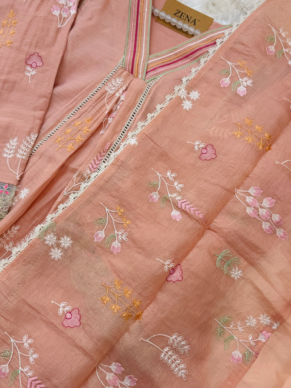 ✨ Mul Chanderi Embroidered Anarkali Kurti Set ✨