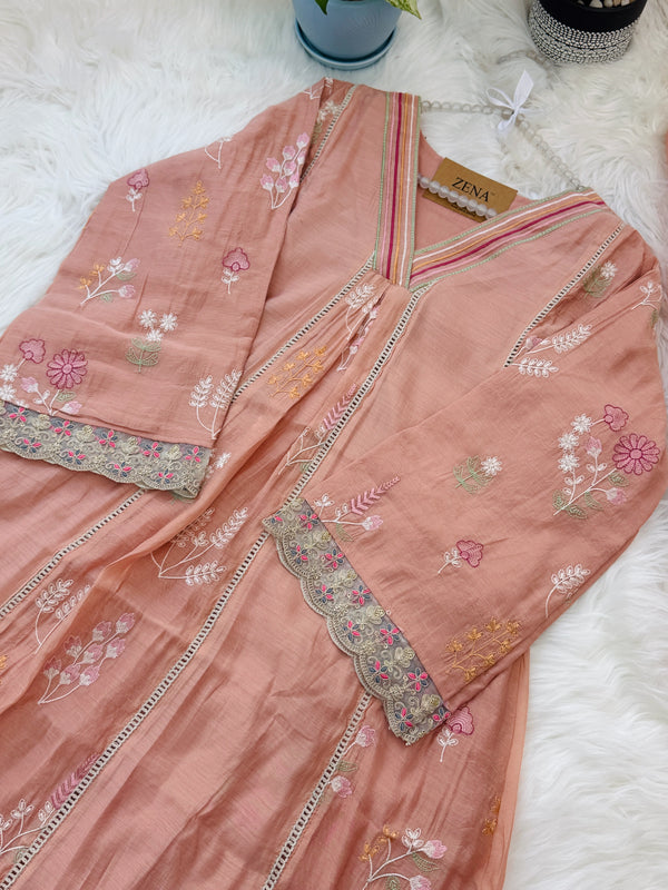 ✨ Mul Chanderi Embroidered Anarkali Kurti Set ✨