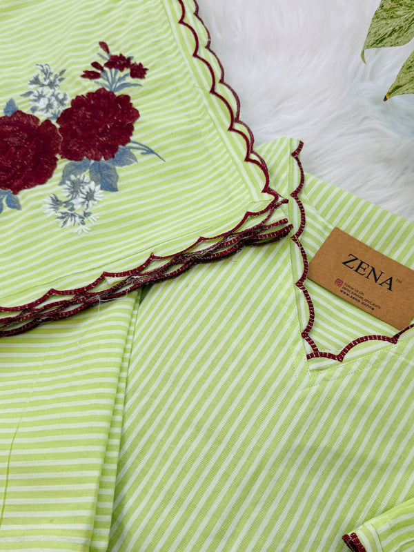 ✨ Striped Cotton Embroidered Kurti Set