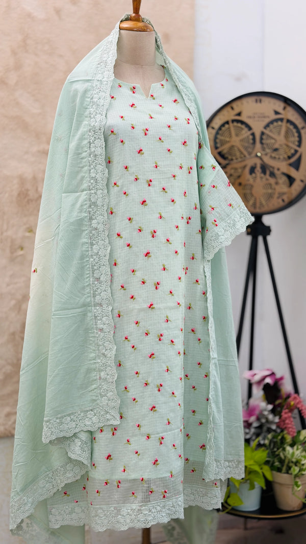 ✨ Pure Kota Doria Floral Embroidered Kurti Set