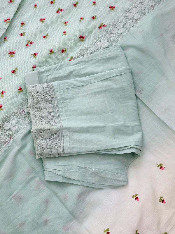 ✨ Pure Kota Doria Floral Embroidered Kurti Set