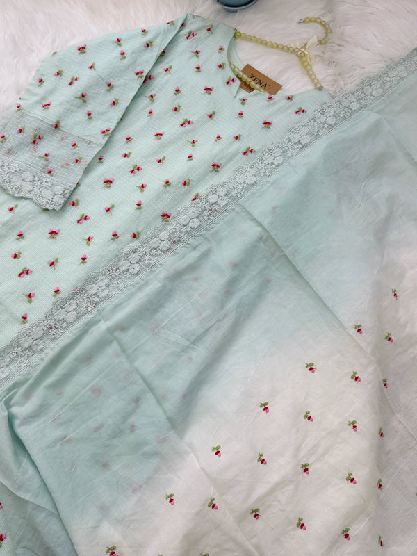 ✨ Pure Kota Doria Floral Embroidered Kurti Set