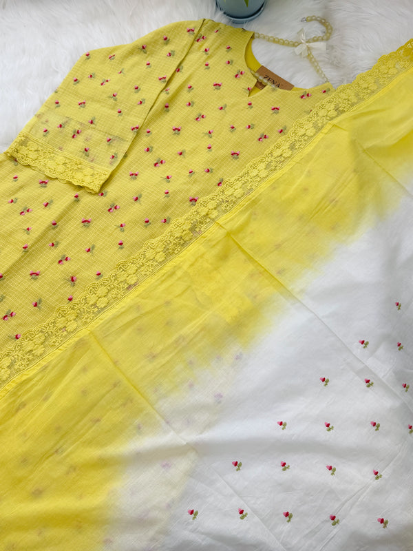 ✨ Pure Kota Doria Floral Embroidered Kurti Set