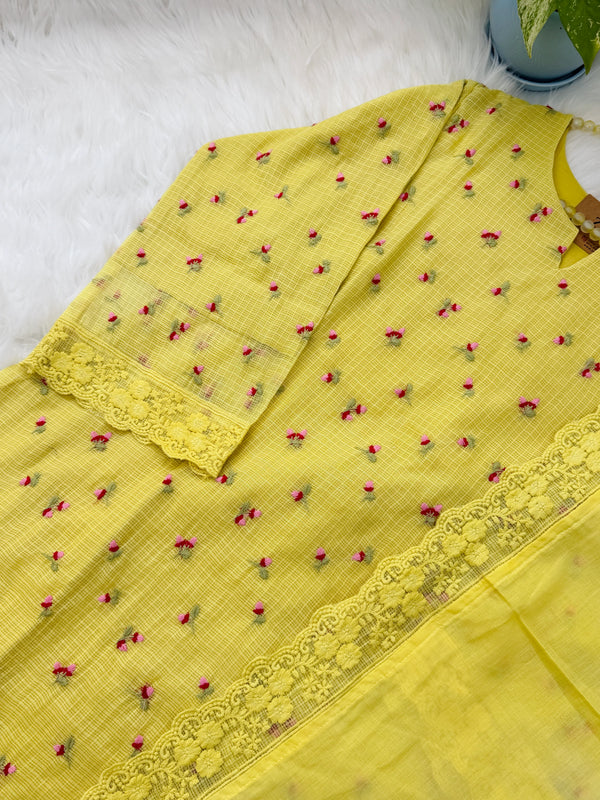 ✨ Pure Kota Doria Floral Embroidered Kurti Set