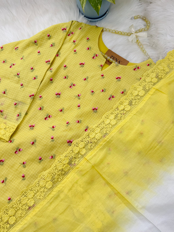 ✨ Pure Kota Doria Floral Embroidered Kurti Set