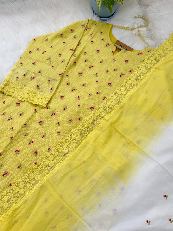 ✨ Pure Kota Doria Floral Embroidered Kurti Set