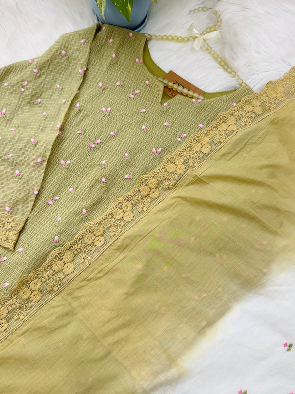 ✨ Pure Kota Doria Floral Embroidered Kurti Set
