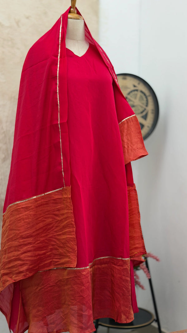 ✨ Glass Chanderi A-Line Kurti Set ✨