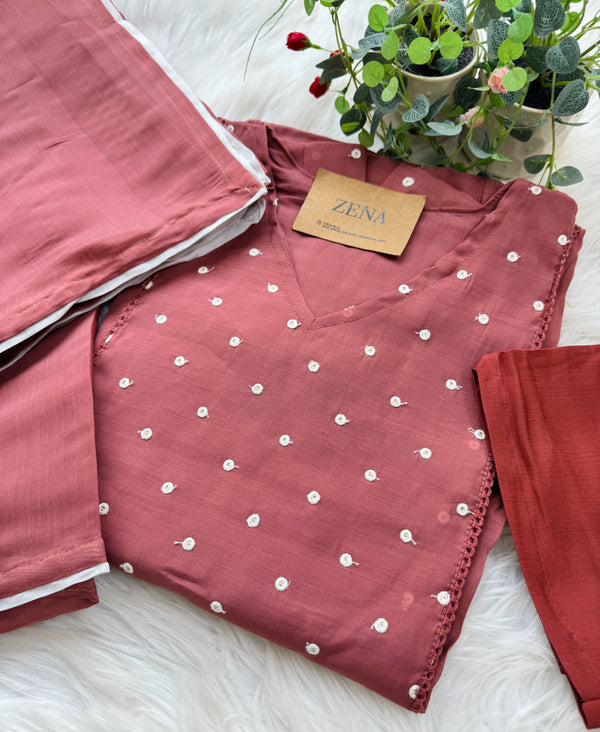 ✨ Mul Chanderi Thread Work A-Line Kurti Set ✨