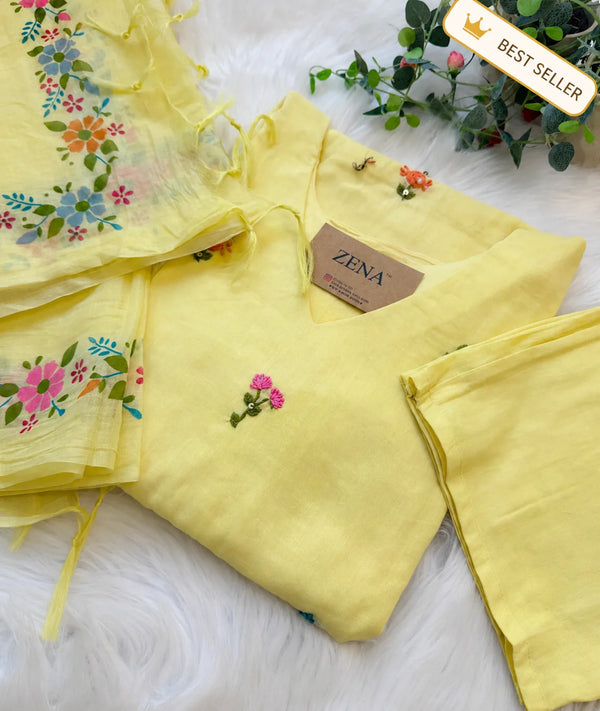 ✨ Pure Cotton Embroidered A-Line Kurti Set ✨