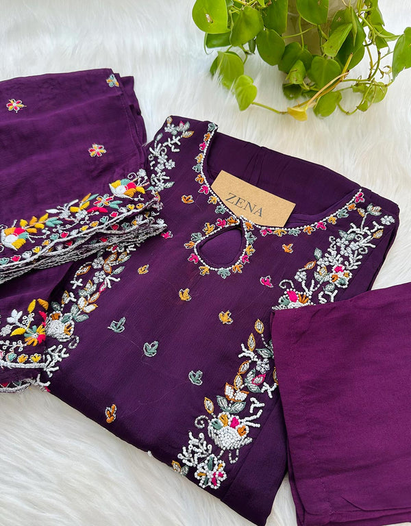 Ready-to-Wear Chinnon Hand Work Kurti Set – Luxurious Elegance & Timeless Charm ✨