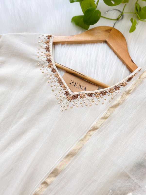 Premium Mul Chanderi Ready to Wear Hand Work A-Line Kurti Set – Festive Ethnic Outfit