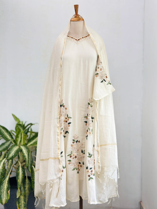 Premium Mul Chanderi Ready to Wear Hand Work A-Line Kurti Set – Festive Ethnic Outfit