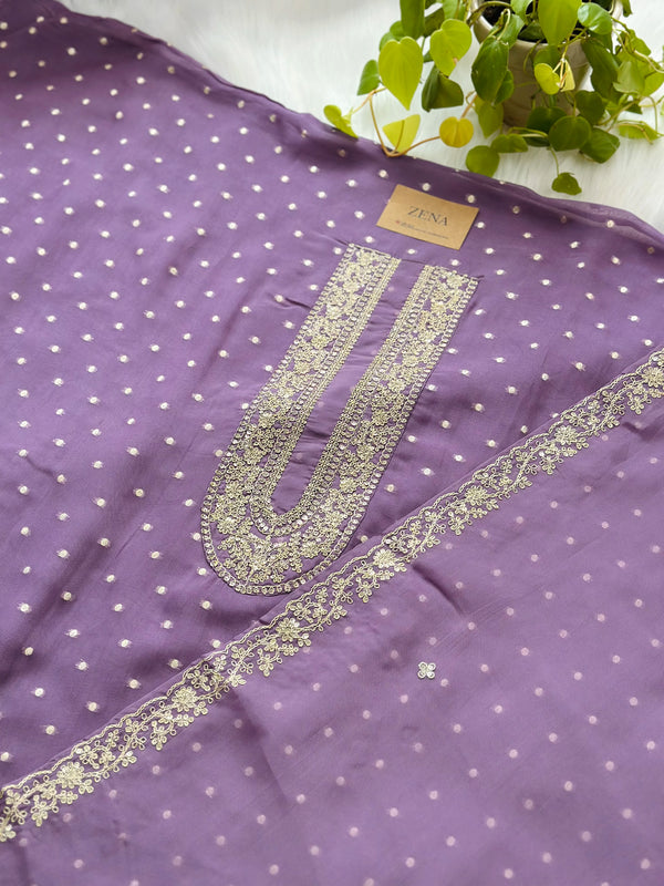 Unstitched Shimmer Silk Party Wear Suit – Elegant Festive Fabric Set