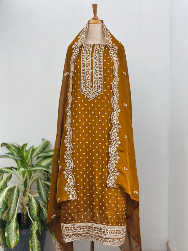 Unstitched Shimmer Silk Party Wear Suit – Designer Fabric Set for Festive Looks