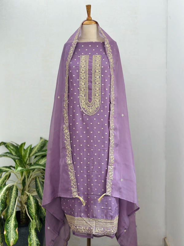 Unstitched Shimmer Silk Party Wear Suit – Elegant Festive Fabric Set