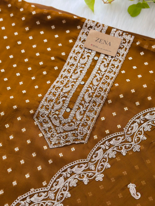 Unstitched Shimmer Silk Party Wear Suit – Designer Fabric Set for Festive Looks
