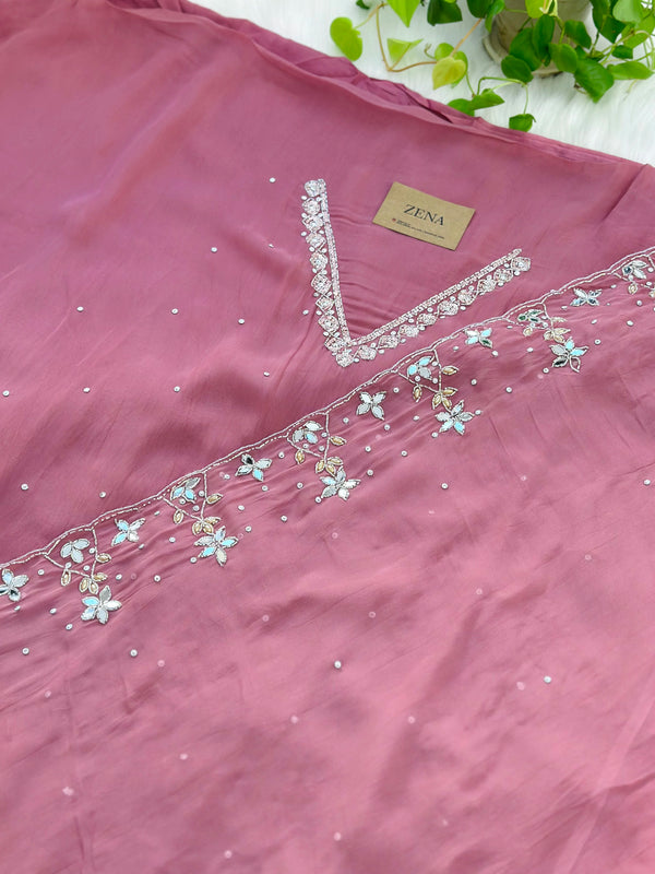 Pure Chiffon Handwork Unstitched Suit – Lightweight Festive Fabric Set