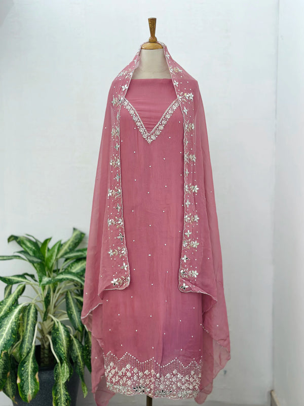 Pure Chiffon Handwork Unstitched Suit – Lightweight Festive Fabric Set
