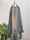 Pure Muslin Unstitched Suit with Handwork Details