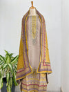 Pure Muslin Unstitched Suit with Handwork Details