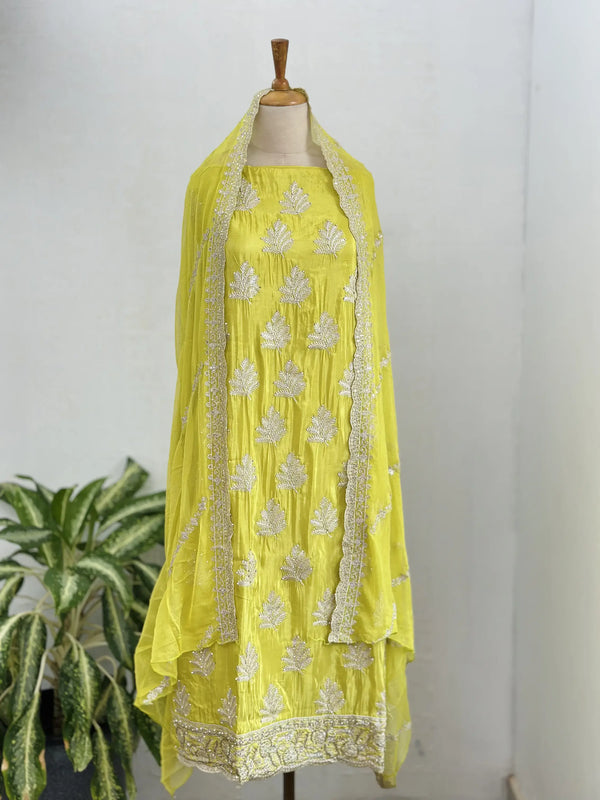 Unstitched Tissue Silk Party Wear Suit