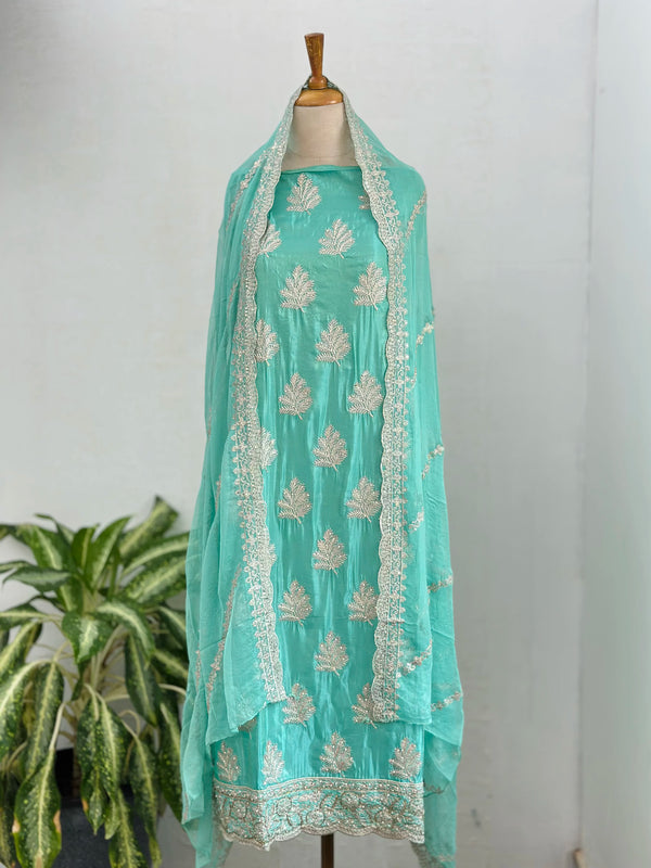 Unstitched Tissue Silk Party Wear Suit